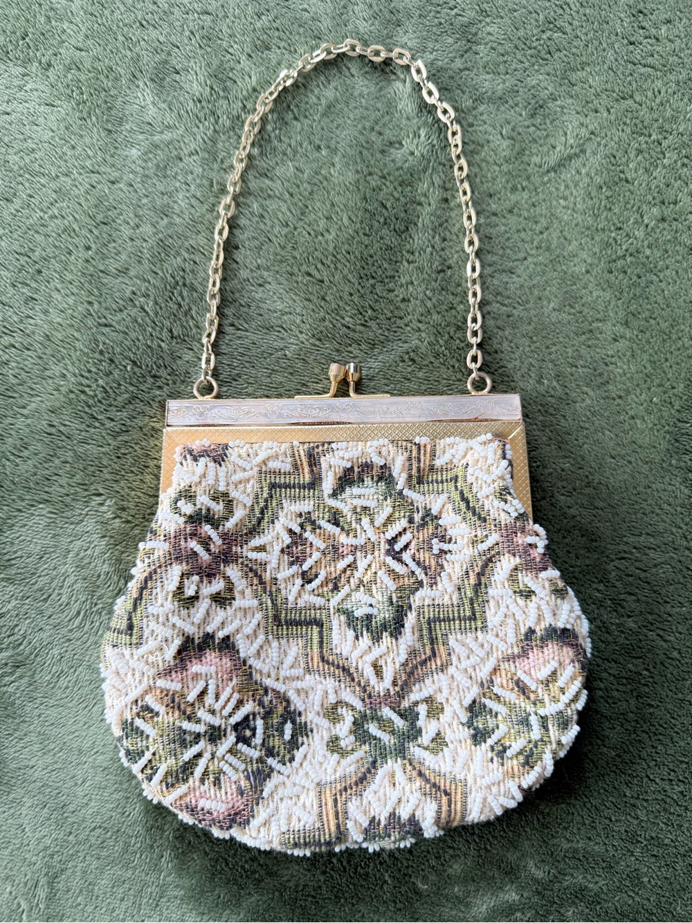 Vintage Hong Kong Tapestry Evening Bag Clutch Purse w/ Chain Handle | Floral | F